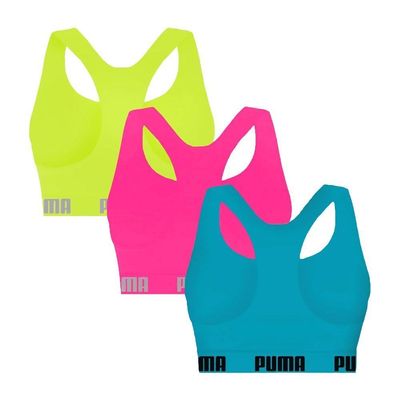 Kit 3 Tops Puma Nadador Sem Costura Feminino G / Azul e Verde