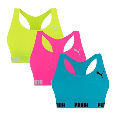 Kit 3 Tops Puma Nadador Sem Costura Feminino G / Azul e Verde