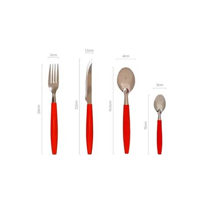 Conjunto Talheres 24 Peças De Inox e Cabo de Plástico Com Organizador de Gaveta Vermelho