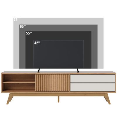 Rack para Sala De Estar TV 75 Pol 200cm Pés Retrô Venice C04 Freijó Off White Matte - Lyam Decor