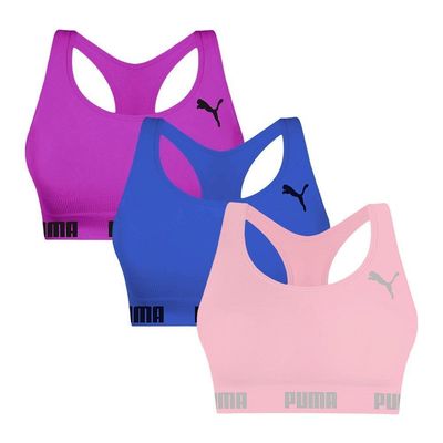 Kit 3 Tops Puma Nadador Sem Costura Feminino P / Azul e Rosa