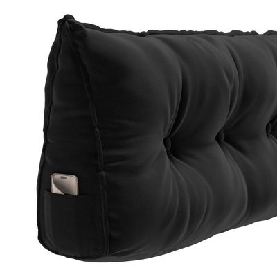 Almofada Para Cabeceira Encosto Apoio Lombar Spot 195cm Com Porta Celular Veludo - Abmaza Cor Preto