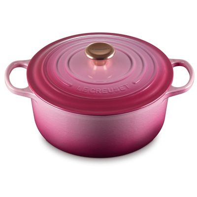 PANELA LE CREUSET REDONDA SIGNATURE 22CM COM PEGADOR BRONZE ROSA BERRY 21177224394445