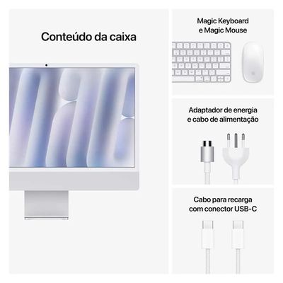 iMac 24", Tela Retina 4.5K Apple, Processador M4, (16GB RAM, SSD de 256GB) - Prateado