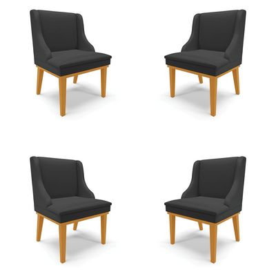Kit 4 Cadeiras Decorativas Sala de Jantar Base Fixa de Madeira Firenze PU Preto Fosco/Castanho G19 - Gran Belo