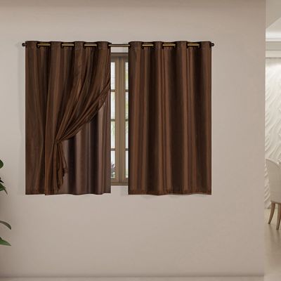 Cortina Blackout Voil Liso 2,00m x 1,40m Voil 100% Poliéster/Forro 100% PVC - Marrom