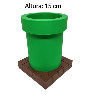 Kit Cano e Cubo Porta Objetos Caneta 3D Mario Gamer Mesa Escritório Geek