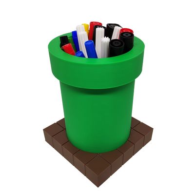 Kit Cano e Cubo Porta Objetos Caneta 3D Mario Gamer Mesa Escritório Geek