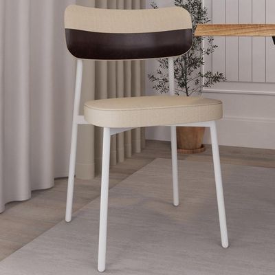 Cadeira Estofada Para Sala de Jantar Astrid Branco C01 Linho Areia Courino Café - Lyam Decor