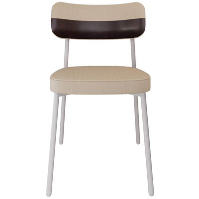 Cadeira Estofada Para Sala de Jantar Astrid Branco C01 Linho Areia Courino Café - Lyam Decor