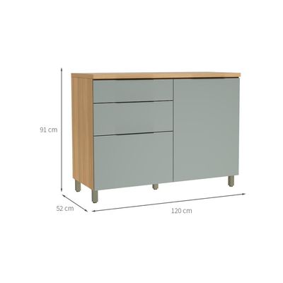 Balcão de Cozinha com Tampo Marquesa 100% MDF 1 Porta 3 Gavetas Verde e Nature