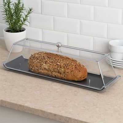 Bandeja Servir Retangular Com Tampa 15x50 Preta em Policarbonato