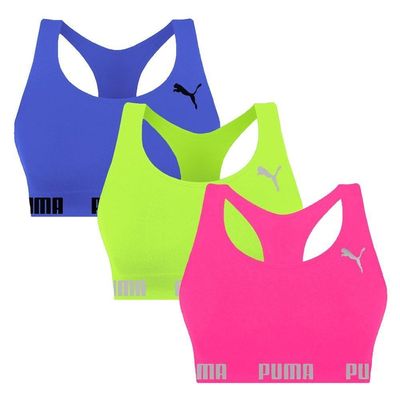 Kit 3 Tops Puma Nadador Sem Costura Feminino M / Azul e Verde