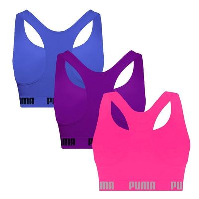 Kit 3 Tops Puma Nadador Sem Costura Feminino M / Azul e Rosa