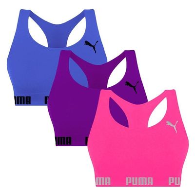 Kit 3 Tops Puma Nadador Sem Costura Feminino M / Azul e Rosa