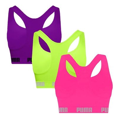 Kit 3 Tops Puma Nadador Sem Costura Feminino G / Roxo/Rosa