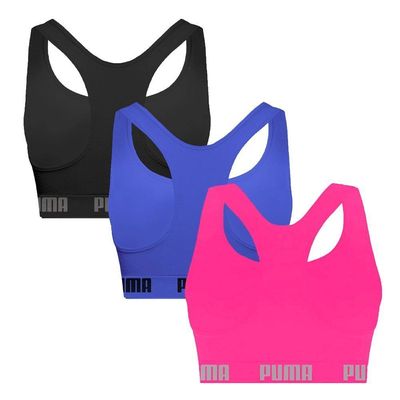 Kit 3 Tops Puma Nadador Sem Costura Feminino M / Rosa e Azul