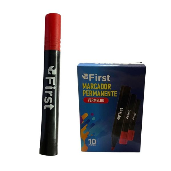 Kit com 10 Canetas Marcador Vermelho Permanente Alta Fixação