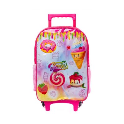 Mochila Infantil com Rodinhas Sweeties Doces Rosa 17 Litros