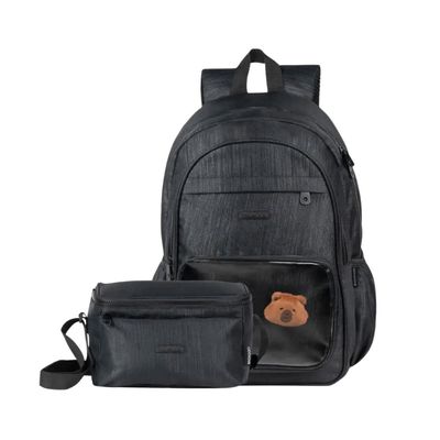 Kit Mochila Escolar Feminina + Lancheira Térmica BG Charms Preta