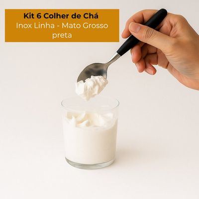 Jogo com 6 Colheres de Chá Aço Inox Premium Cabo Preto