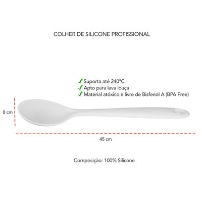 Espatula Colher Silicone Pegador Inox Profissional Cabo Longo