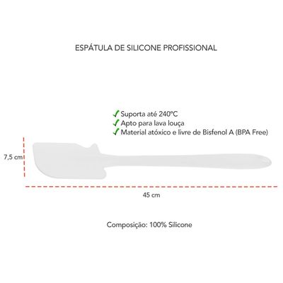 Espatula Colher Silicone Pegador Inox Profissional Cabo Longo