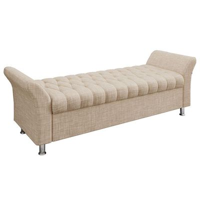 Recamier Puff Estofado King 195 Cm Ágata Linho Bege