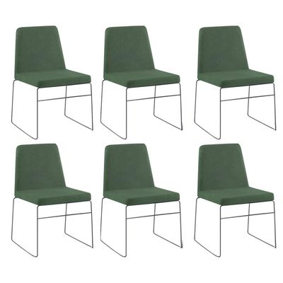 Kit 6 Cadeiras Decorativa Sala de Jantar Anne Linho Verde - Gran Belo