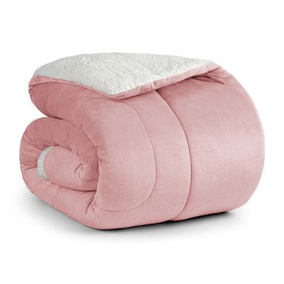 Edredom Bariloche Solteiro Dupla Face Sherpa - Rosa - 100% Poliéster