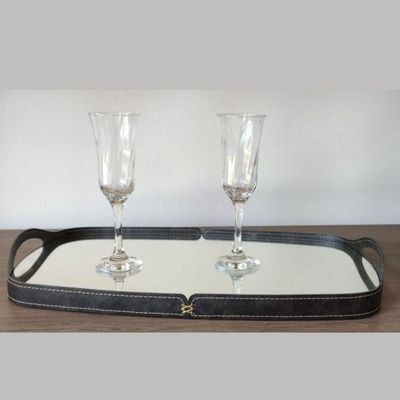 Bandeja Espelhada Vale Em Couro Preto