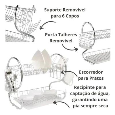 Escorredor de Louças Base Coletora Porta Copos e Talheres