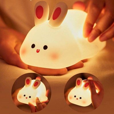 Luminária Branca Coelhinho Touch Recarregável Luz Noturna