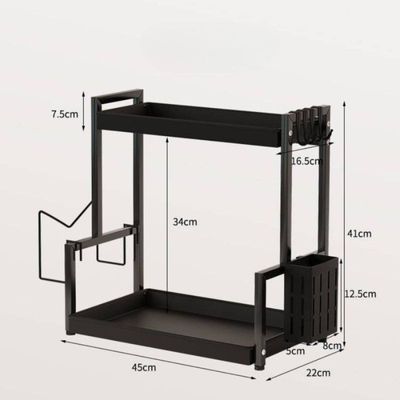 Organizador Multiuso Preto de Metal 2 Andares com Suporte