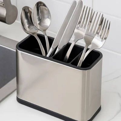 Porta Talheres de Aço Inox 03 Divisões Sistema de Drenagem