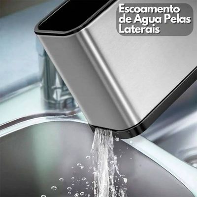 Porta Talheres de Aço Inox 03 Divisões Sistema de Drenagem