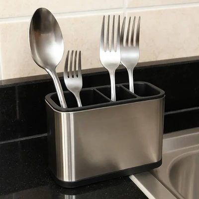 Porta Talheres de Aço Inox 03 Divisões Sistema de Drenagem
