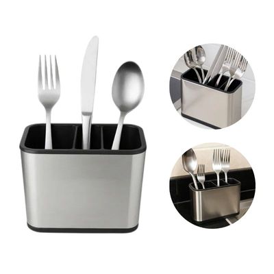 Porta Talheres de Aço Inox 03 Divisões Sistema de Drenagem