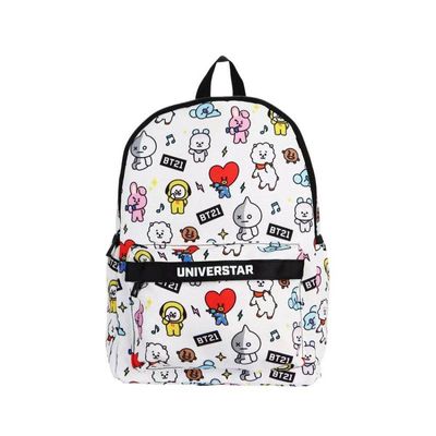 Mochila de Costa Branca Escolar Personagens BT21 K Pop