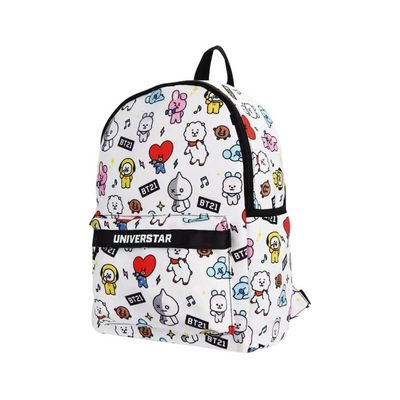 Mochila de Costa Branca Escolar Personagens BT21 K Pop