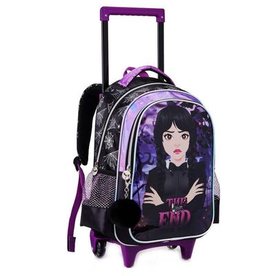 Kit Mochila Rodinha Lancheira Estojo Wandinha Addans