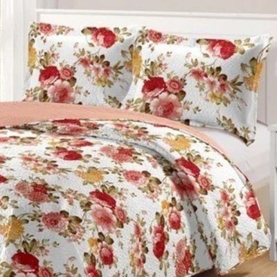 Kit Cobre Leito Colcha Daily King 3 Peças Dupla Face Estampado - Floral 50 - 100% Poliéster