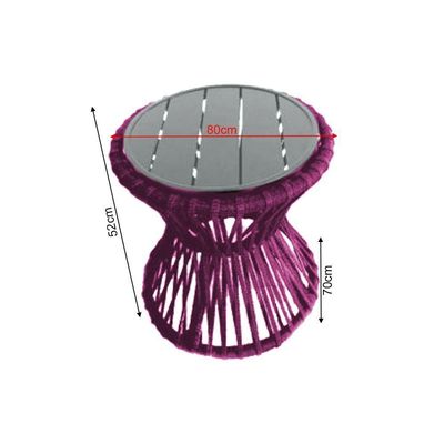 Mesa De Centro Sol Em Corda Náutica E Base Em Alumínio Cinza 70cm Rosa - Cor: Rosa