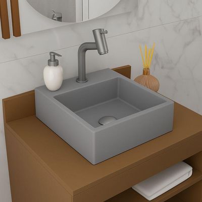 Cuba De Apoio Banheiro Topazio Pedra 35x35cm Chumbo Fosco