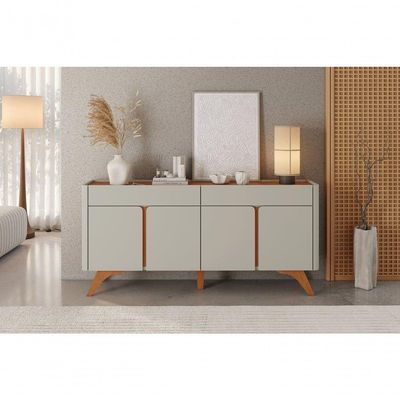 Buffet Aros 4 Portas Pés Madeira Maciça - Mavaular Off White-naturale