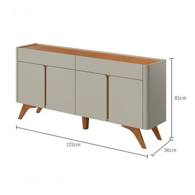 Buffet Aros 4 Portas Pés Madeira Maciça - Mavaular Off White-naturale