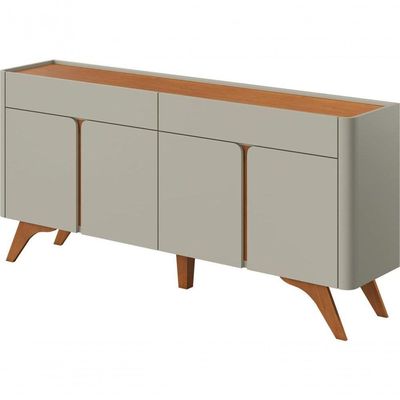 Buffet Aros 4 Portas Pés Madeira Maciça - Mavaular Off White-naturale