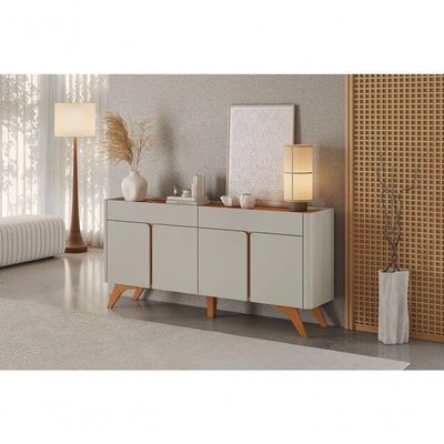 Buffet Aros 4 Portas Pés Madeira Maciça - Mavaular Off White-naturale