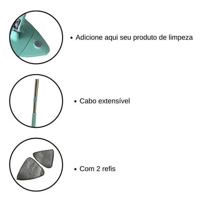 Rodo Mop Triangular Giratório C/ 2 Refis | Limpeza Completa