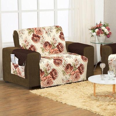 Protetor Capa De Sofa Aquarela Estampado 2 E 3 Lugares - Floral Marrom